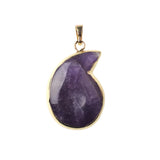 Snail Teardrop Natural Gemstone Pendant, Gold Electroplated Edge Crystal Charm, 24×38mm Reiki Healing Stone Necklace Pendant for Women