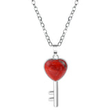 Natural Stone Heart Key Pendant Necklace, Silver Frame Gemstone Charm with Snake Chain for Women Jewelry Making