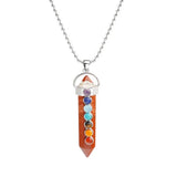 7 Chakra Crystal Point Pendant, Natural Stone Double Terminated Crystal Wand Pendant Chakra Healing Jewelry