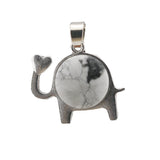 Lucky Elephant Crystal Holder Pendant • Retro Silver Animal Amulet with Natural Gemstone Sphere • Unisex Spiritual Wisdom Totem Jewelry Gift