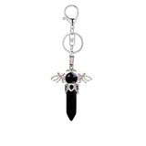 Natural Crystal Angel Wings Keychain | 58×36mm Hexagonal Prism Pendant for Backpack & DIY Jewelry