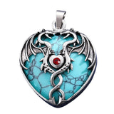 32×42mm Antique Silver Dragon Heart Pendant | Natural Gemstone Gothic Charm for DIY Jewelry