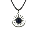 Vintage Sun Burst Crystal Pendant Necklace - Natural Gemstone Leather Cord Choker