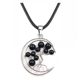 Crescent Moon Tree of Life Pendant Necklace, Natural Crystal Gemstone Chakra Healing Stone Necklace, Handmade Wire Wrapped Crystal Life Tree Jewelry Gift for Women