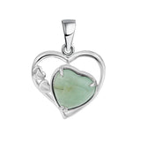Natural Crystal Heart Pendant, Hollow Silver Frame with Gemstone Center for Women’s Jewelry