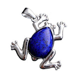 Natural Gemstone Frog Pendant Silver‑Tone Alloy Animal Charm Teardrop Inlaid Crystal Stone 25x27mm Chakra Reiki Healing Pendant for DIY Necklace Jewelry