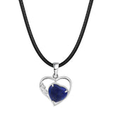 Natural Crystal Hollow Heart Pendant Necklace, Gemstone Charm with Black Rope for Women