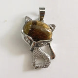 Natural Crystal Fox Pendant Necklace, Retro Turquoise & Multi-Gemstone Charm for Women & Girls
