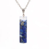 Natural 7 Chakra Crystal Gravel Cylindrical Pendant Resin Healing Stone Column Necklace Women Fashion Jewelry