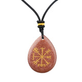 Norse Viking Compass Pendant | 33mm Natural Teardrop Crystal Necklace Vegvisir Protection Amulet