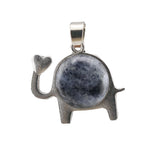 Lucky Elephant Crystal Holder Pendant • Retro Silver Animal Amulet with Natural Gemstone Sphere • Unisex Spiritual Wisdom Totem Jewelry Gift