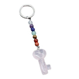 7 Chakra Beads Heart Key Crystal Keychain, Natural Healing Gemstone Love Key Pendant Gift
