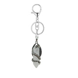 Natural Crystal Dragon Keychain • Antique Silver Dragon Wrapped Hexagonal Point Keyring • Gothic Punk Healing Gemstone Purse Bag Charm Giftv