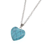 Natural Polished Heart‑Shaped Gemstone Pendant Necklace, Multi‑Variety Crystal Heart Charm with Silver Plated Chain, Reiki Chakra Healing Stone Love Heart Necklace for Women