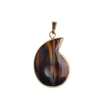 Snail Teardrop Natural Gemstone Pendant, Gold Electroplated Edge Crystal Charm, 24×38mm Reiki Healing Stone Necklace Pendant for Women
