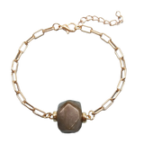 Natural Irregular Gemstone Paperclip Bracelet Adjustable Gold Link Chain with Raw Rose Quartz & Amethyst - Healing Crystal Charm Jewelry for Women & Girls - Gift for Her