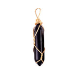 Gold Wire-Wrapped Crystal Pendant | 32×8mm Natural Healing Stone Hexagonal Pillar Charm for Jewelry Making