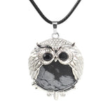 Silver Owl Gemstone Necklace 45CM Black Cord #SN1758 -28X36mm Bird Pendant Choker Jewelry