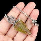 Chips Gemstone Tree of Life Resin Pendulum - Orgone Healing Dowsing Tool with Silver Chain for Divination, Hypnosis & Reiki - Spiritual Gemstone Gift for Wealth & Positivity