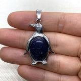 24x35mm Natural Crystal Penguin Pendant Necklace, Silver Alloy Frame Gemstone Charm