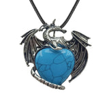 Vintage Silver Alloy Dragon Heart Crystal Necklace | Natural Stone Wax Cord Pterosaur Pendant for Men & Women, Cosplay, Daily Wear