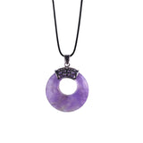 Boho Hollow Circle Donut Gemstone Pendant, Vintage Crown Metal Cap Natural Stone Charm, Handmade Jewelry Making Supply