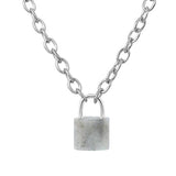 Natural Healing Crystal Lock Pendant Necklace, 20-inch Alloy Chain Chakra Gemstone Jewelry