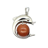 Ocean Serenity: Handcrafted Natural Stone Dolphin Pendant • Healing Crystal Marine Animal Totem • Silver Plated Jewelry Gift