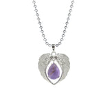Vintage Silver Angel Wings Heart Necklace - Ready to Wear Teardrop Crystal Ball Chain Pendant for Women, Spiritual Gift