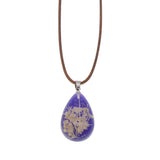 Vintage Bohemian Resin Teardrop Necklace with Embedded Real Dried Flower, Brown Faux Leather Cord Pendant Necklace for Daily Wear