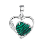 Natural Crystal Heart Pendant, Hollow Silver Frame with Gemstone Center for Women’s Jewelry