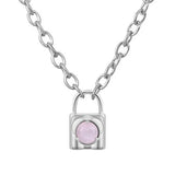 Fashionable Alloy Love Heart Lock with Natural Crystal Gemstone Charm Pendant Necklace Alloy Oval Chain Necklace