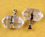 Gold Wrapped Double Point Natural Crystal Pendant, Chakra Healing Stone Point Charm for Necklace Jewelry Making