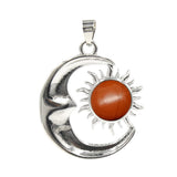 Natural Crystal Sun and Moon Pendant | Celestial Crescent Moon Gemstone Charm | Silver Alloy Sunburst Quartz Cabochon Jewelry Findings for DIY Making