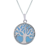 Round Tree of Life Natural Gemstone Pendant Necklace Multi Color Healing Crystal Silver Plated Charm Jewelry for Women Gift