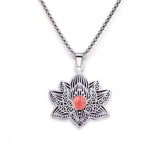 Stainless Steel Vintage Link Chain Custom Jewelry Bohemian Style Lotus Flower Jewelry for Women Necklace