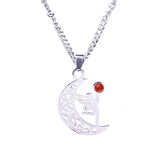 Vintage Stainless Steel Fairy on Moon Pendant Necklace - Natural Amethyst Stone Celestial Jewelry - Whimsical Angel Necklace for Women