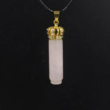 Crown Crystal Cylinder Pendant Gold Plated Rhinestone Cap Natural Gemstone Healing Charm for Reiki Jewelry Making