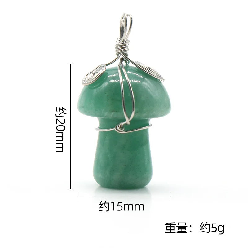 20mm Natural Crystal Mushroom Pendant  Wire-Wrapped Gemstone DIY Jewelry for Gifts