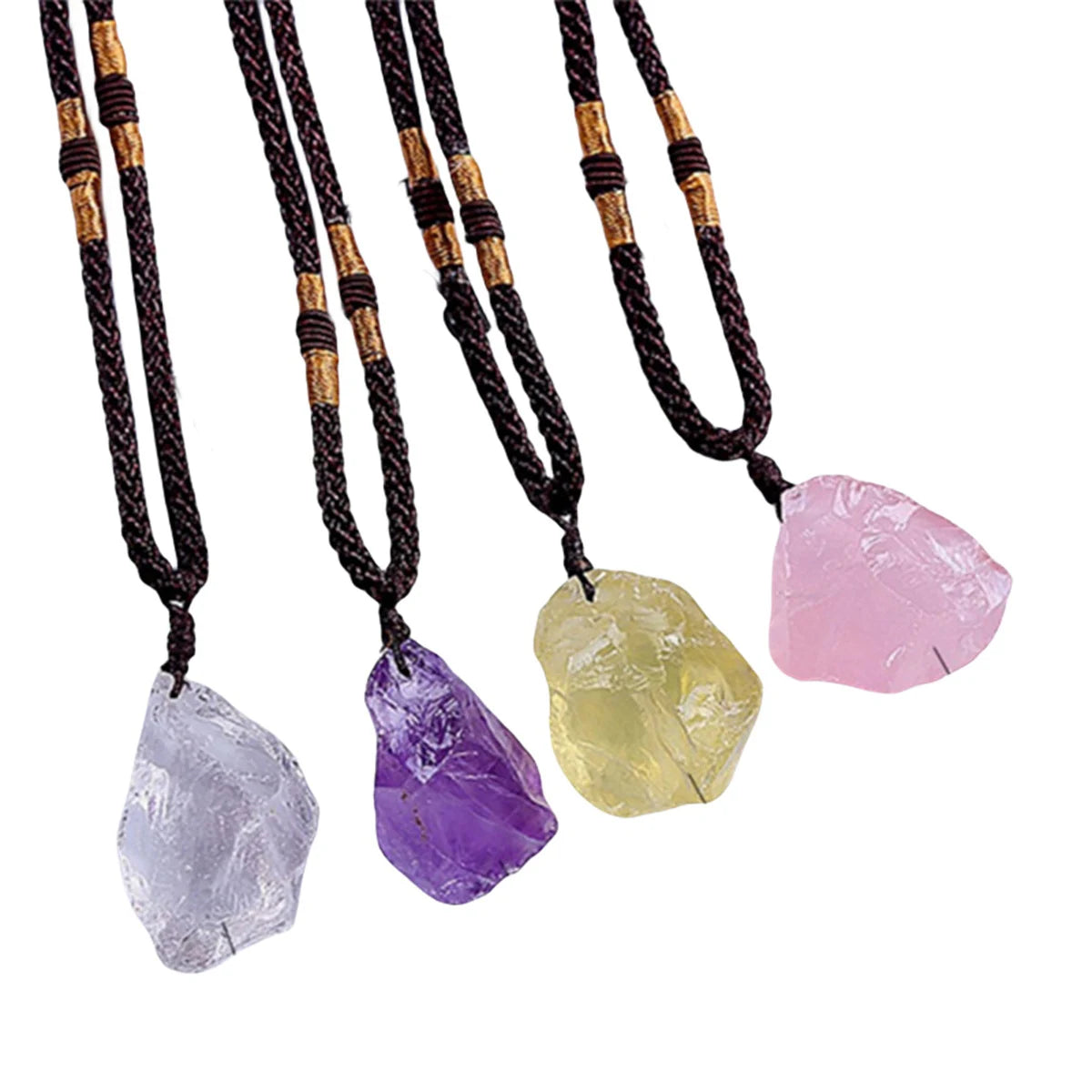 Bohemian Rough Gemstone Nugget Necklace • Hand-Woven Braided Cord Crystal Choker • Raw Energy Stone Protection Talisman for Men Women
