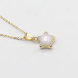 Gold Plated Star Shape Natural Crystal Pendant Necklace, 13×13mm Faceted Five‑Pointed Star Gemstone Necklace, Reiki Chakra Healing Stone Jewelry for Women