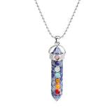 7 Chakra Crystal Point Pendant, Natural Stone Double Terminated Crystal Wand Pendant Chakra Healing Jewelry