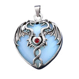 32×42mm Antique Silver Dragon Heart Pendant | Natural Gemstone Gothic Charm for DIY Jewelry