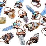 Boho Raw Gemstone Shaman Necklace - Antique Brass Irregular Crystal Cluster Protective Talisman for Men Women