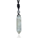 Natural Crystal Double Terminated Point Necklace • Black Hand-Knotted Braided Rope Chain • Minimalist Healing Chakra Gemstone Wand Gift for Men Women