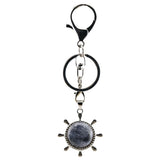 Retro Silver Ship Steering Wheel Key Ring • Classic Japanese Aesthetic Crystal Holder Clip • Heavy-Duty Swivel Lobster Clasp Backpack Charm Gift