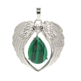 Natural Crystal Angel Wings Pendant | Teardrop Gemstone Heart Amulet Charm | Silver Alloy Feather Wing Quartz Droplet Jewelry Findings for DIY Making
