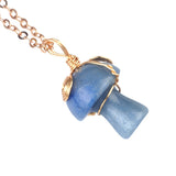 15×20mm Gold Wire-Wrapped Mushroom Crystal Necklace, Natural Gemstone Pendant with Chain