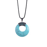 Boho Hollow Circle Donut Gemstone Pendant, Vintage Crown Metal Cap Natural Stone Charm, Handmade Jewelry Making Supply