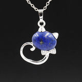 Crystal Lovely Cat Pendant Necklace birthday gift Handmade Cat Stone Pendant Necklace for Women, Healing Crystal Amulet Cat